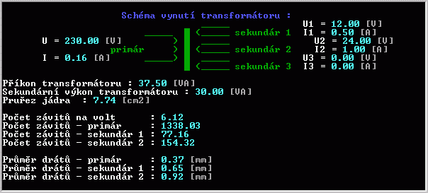 Ukzka z programu vpoet transformtoru verze 1.5